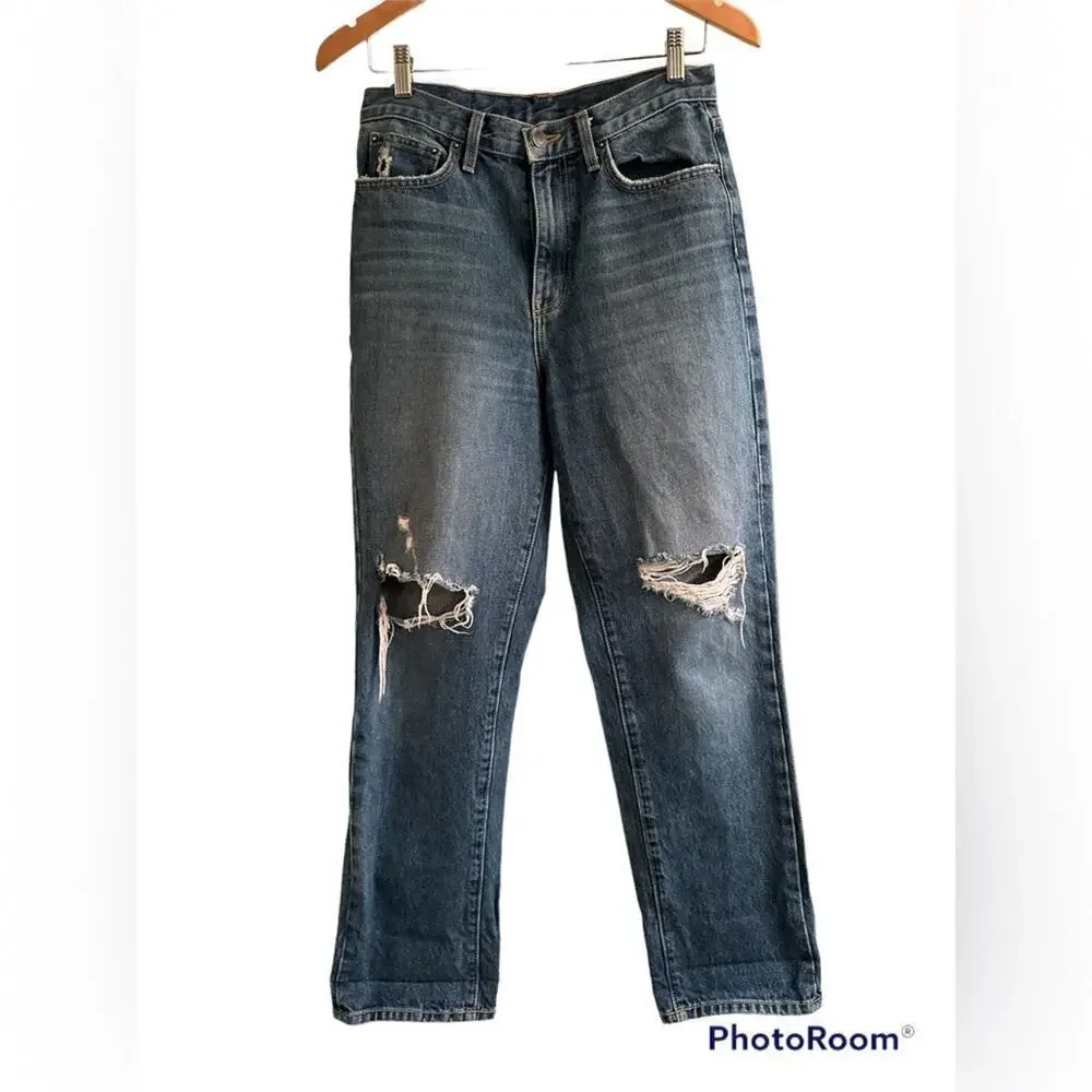 Carmar Women’s All Cotton High Rise Straight Leg Distressed Jeans Size 28